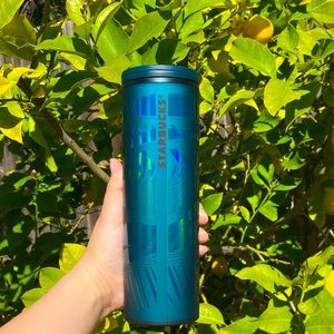 🦋 Starbucks 🦋Dark Teal Plastic Iridescent Leaf Print Twist Top Tumbler